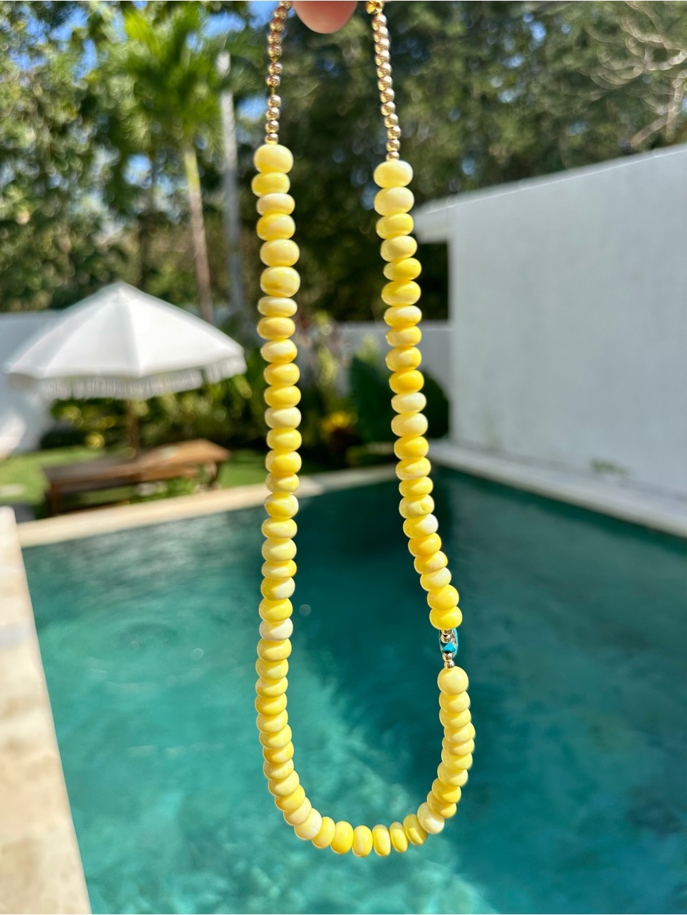Crystal Yellow Two-Tone Opal Beaded Necklace with Gold and Turquoise Star